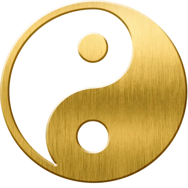 Symbole doré du yin et du yang représentant l’équilibre et l’harmonie dans l’accompagnement professionnel pour thérapeutes.
